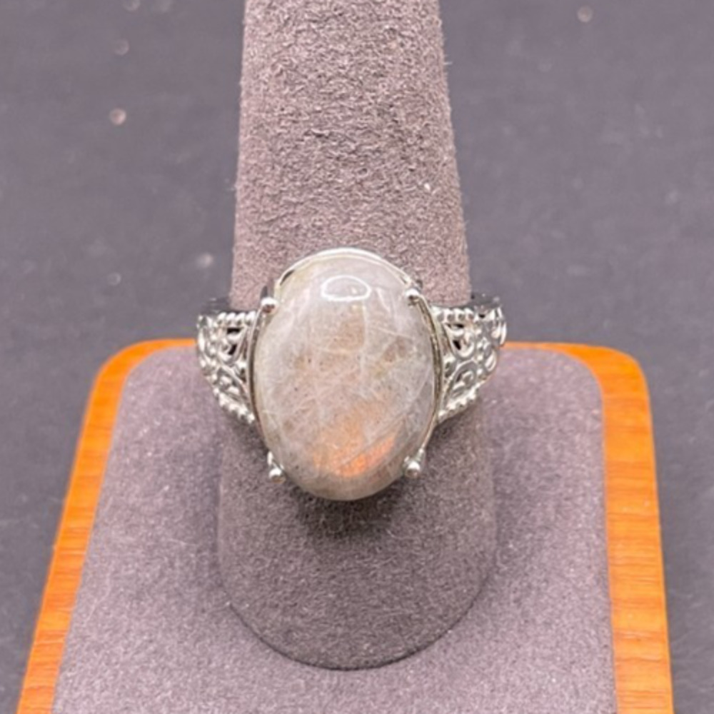 STS Karis 925 Sterling Silver Gray Moonstone Oval Cabochon Ring Size 10